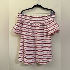 Club‎ Monaco Red Striped Off the Shoulder Top - 12